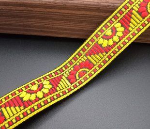 Стрічка тасьма жакардова Соняшник, 22мм, червона. За 1м (8741) 8741 фото