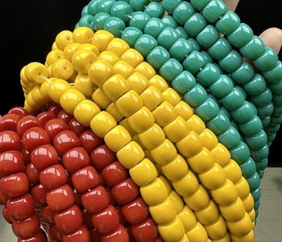 Нить бусин Желтая, бусина 6х8мм, стеклянная, непрозрачная, +/- 64шт. (98401) 98401 фото