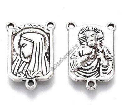 Конектор для розарію Образ Ісуса Милосердного та Діви Марії Меджугор'є, срібло (6901) 6901 фото