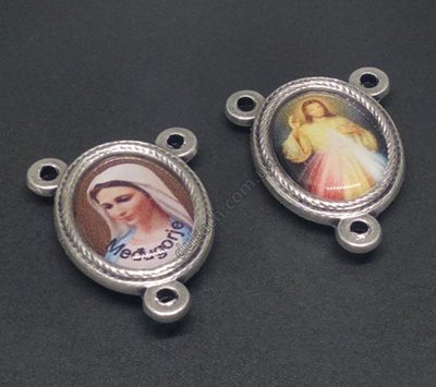 Конектор для розарію Образ Ісуса Милосердного та Діви Марії Меджугор'є, срібло (3919) 3919 фото