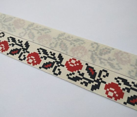 Лента тесьма хлопковая Красно-черные розы, 20мм. За 1м (5603) 5603 фото