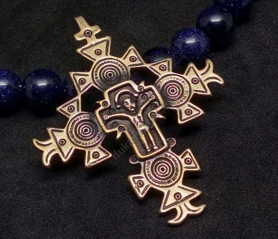 Зґардовий хрестик "Сторони світу" з баранчиками, 46х35, бронза антична (21572) 21572 фото
