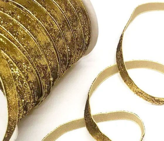 Стрічка Оксамит 10мм, золото з люрексом. За 1м (8439) 8439 фото