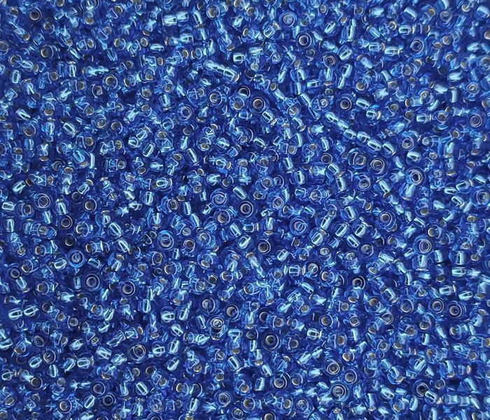 Бісер 37030, 10/0, синій сапфір, прокрас срібло, прозорий, Preciosа. За 1г 37030 фото