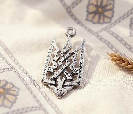 Кулон згард Тризуб Вышиванка, 35х17мм, серебро античное (63861) 63861 фото