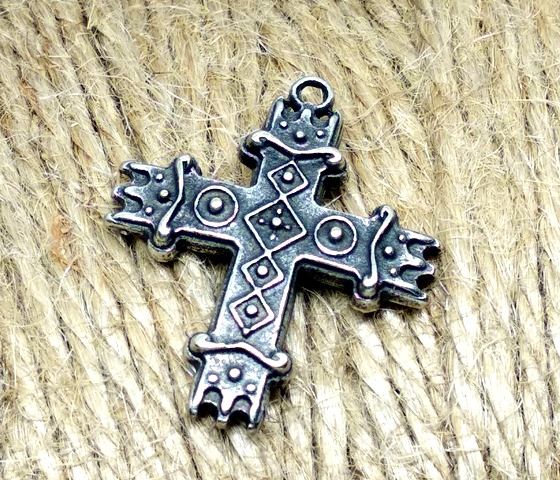 Зґардовий хрестик Вишиванка, 25мм, срібло античне (6466) 6466 фото