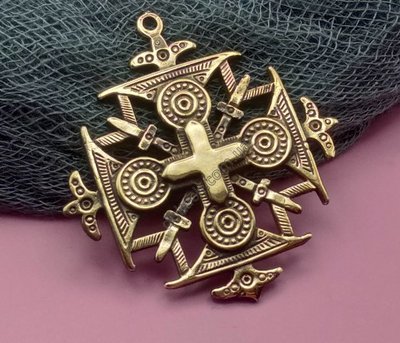 Згардовий кулон рівнокінцевий хрест Щит, 38мм, бронза антична (24762) 24762 фото