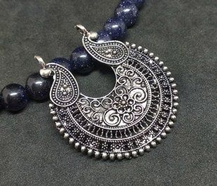 Підвіска Лунниця ажурна з квіткою та огірочками, 43х36мм, срібло античне (5216) 5216 фото