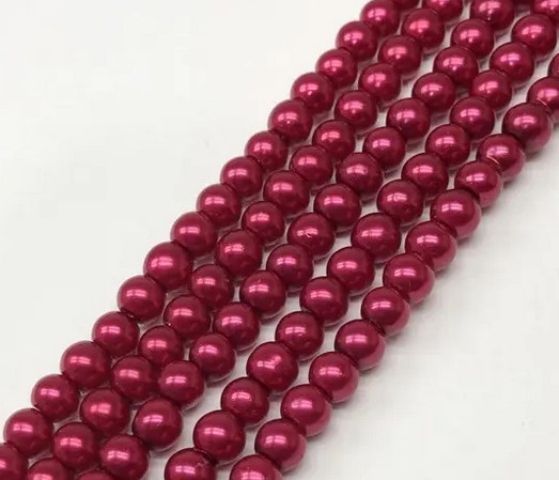 Низка намистин Майорка, червоно-малинова, намистина 6мм, імітація перлів, +/- 140шт. (96351) 96351 фото