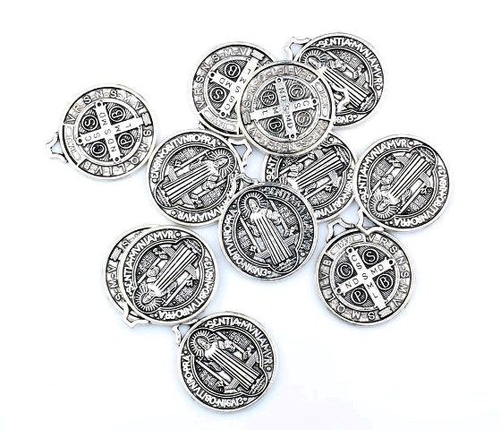 Кулон-монета Святий Бенедикт Cspb, 22мм, срібло античне (51181) 51181 фото