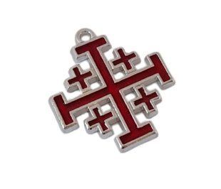 Кулон Єрусалимський хрест, 33мм, червона емаль, колір платина (72871) 72871 фото