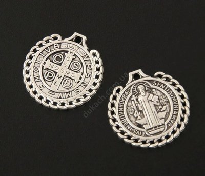Кулон-монета Святий Бенедикт Cspb, Ажурний, 21мм, срібло античне (6890) 6890 фото