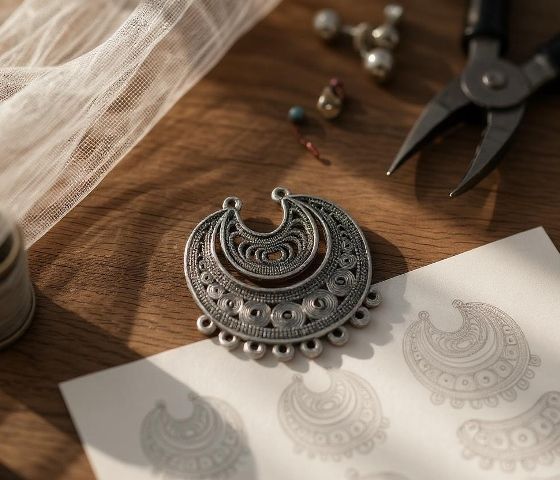 Коннектор Лунница Филигрань, 30х32мм, античное серебро (8357) 8357 фото