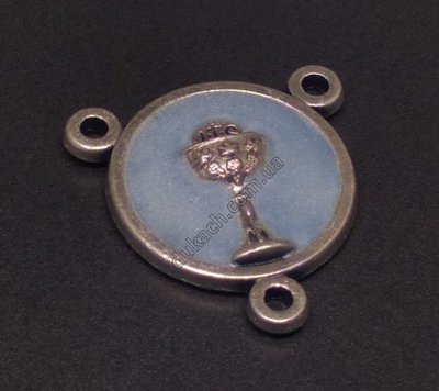 Конектор для розарію Чаша Потир, античне срібло, блакитна емаль (3900) 3900 фото
