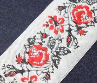 Стрічка тасьма жакардова Червоні троянди в букеті, 20мм. За 1м (1252) 1252 фото