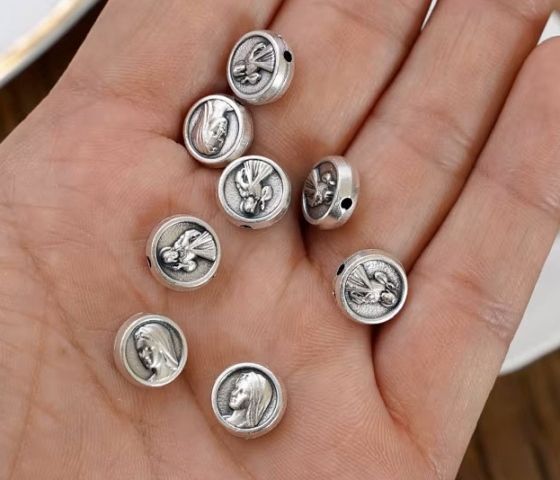 Намистина для розарію Діва Марія Меджугор'є, 10мм, срібло античне (97031) 97031 фото