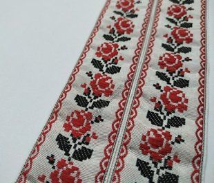 Стрічка тасьма жакардова Червоні троянди, 20мм. За 1м (1788) 1788 фото