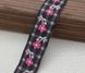 Стрічка тасьма жакардова Чорна Шотландка з рожевими квітами, 20мм. За 1м (60891) 60891 фото 1
